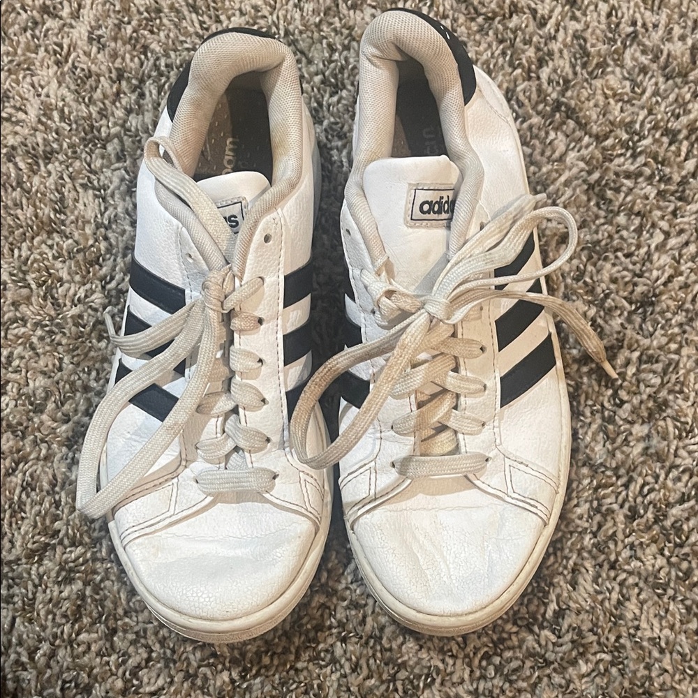 Adidas Classic White and Black Striped Sneakers